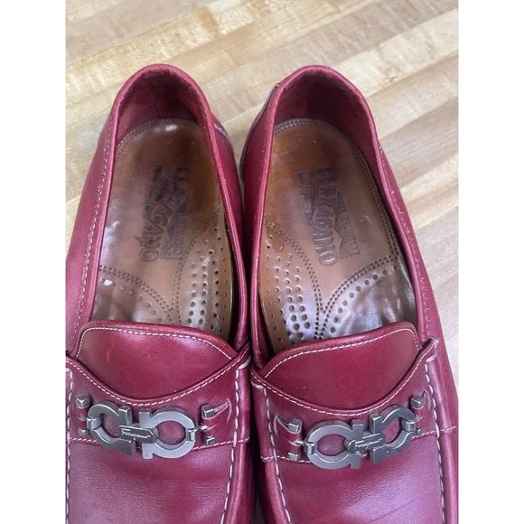 Salvatore Ferragamo Men's Red Leather Loafers Size - 8